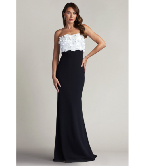 Платье TADASHI SHOJI Baldwin с объемной цветочной аппликацией цвета слоновой кости на лифе без бретелек 4 = S