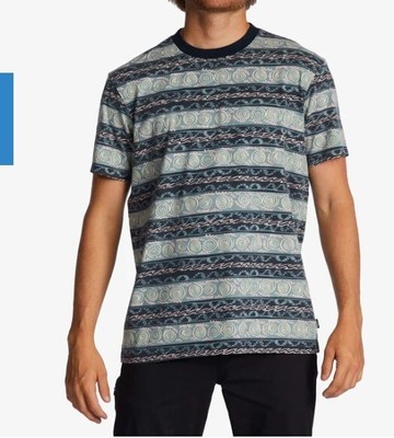 BILLABONG Mens Printed T Shirt REALM Tee Retro Blue Pink Size Medium BNWT