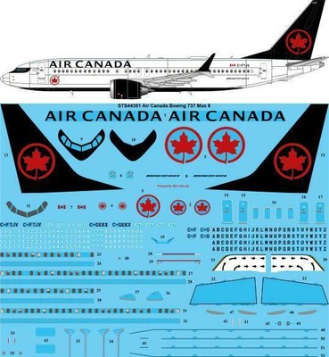 26 Decals 1/144 Air Canada 2018 Boeing 737 Max8 STS44351