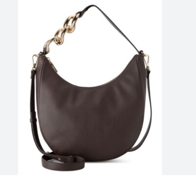 INC Kolleene faux-leather chain detail women's small hobo crossbody bag - BROWN