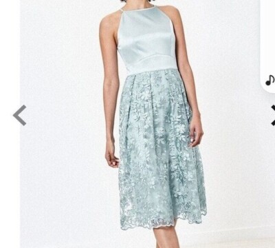 Oasis Ava  Satin Bodice Organza Midi Dress Pale Blue UK 8 