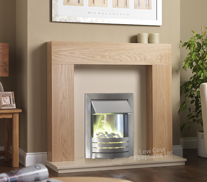 Electric Oak Wood Surround Silver Cream Flat Wall Mounted Fire