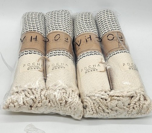 FOCHA Turkish Hand Towel Set of 4 Cotton Quick Dry Soft Decorative Yoga Kitchen