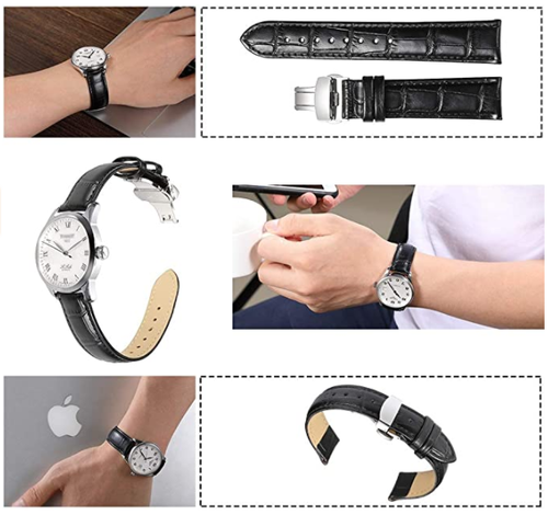 18/20/22/26MM Watch Band Strap Genuine Leather Alligator Deployment Clasp Buckle