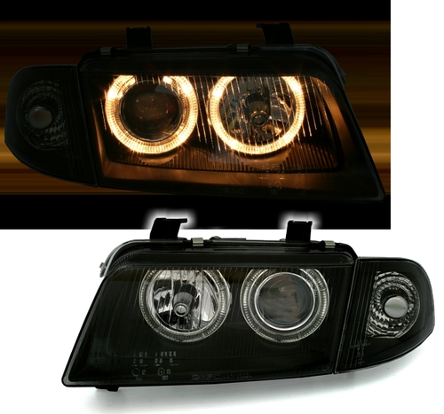 Angel Eyes Scheinwerfer + Frontblinker in Schwarz Klarglas für Audi A4 B5 94-99