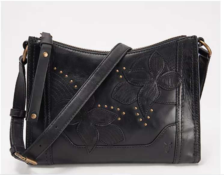 NWT - Frye - Leather Studded Floral Zip Crossbody - Black | eBay