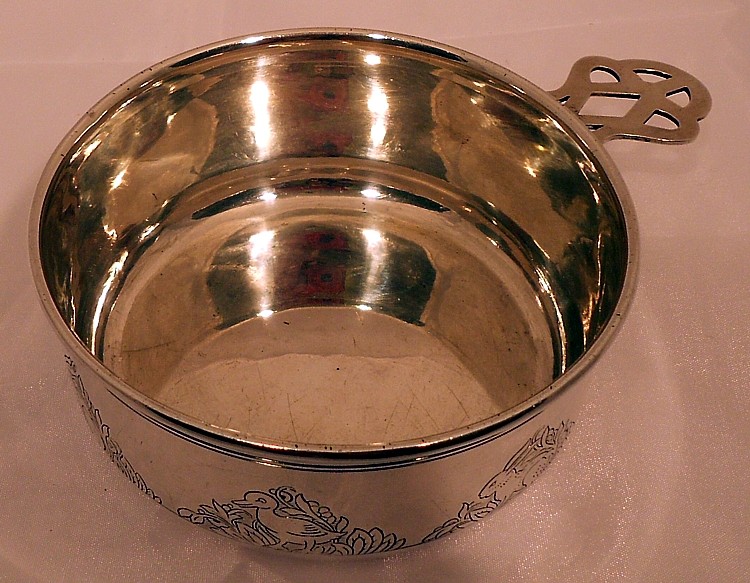 A sterling baby bowl with rabbits and ducks, H.R.Morss & Co., N.Attleboro, Mass