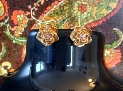 VINTAGE Rockabily Styled EARRINGS CLIP ON 1950/60s Gold Tone Rose Pink Diamante.