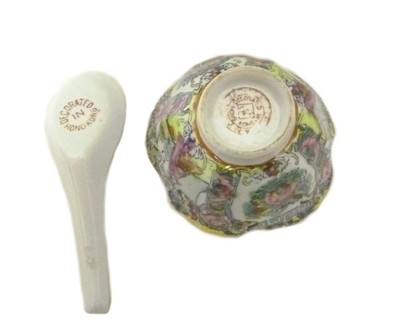 Vintage Oriental Porcelain Spoon Bowl Stand Set Hong Kong Collectible