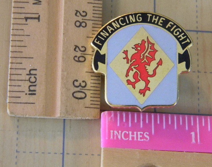 U.S. Military Army 374th Finance Battalion DI DUI Unit Crest pin G23 USA Made