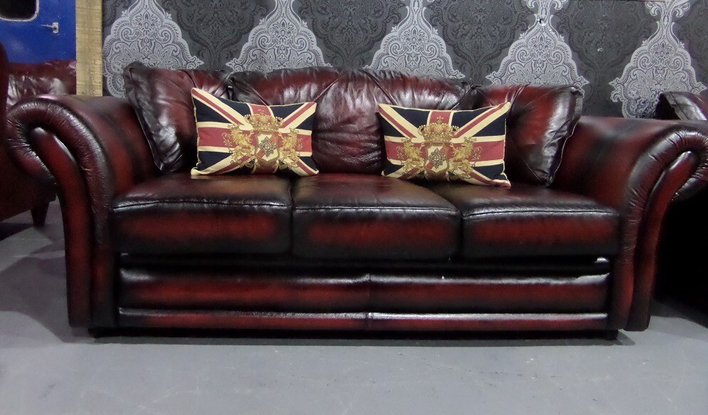 Stunning Refurbished Chesterfield 3 Seater Sofa In Antique Oxblood Leather UK Delivery in