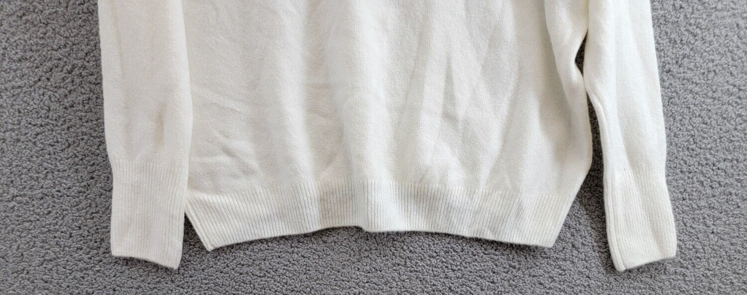 CeCe Cheers Crewneck Sweater Women's M Cream Solid Beaded Long Sleeve Pullover - Picture 12 of 15