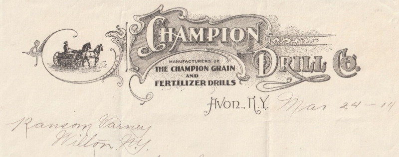 1900s 1904 Champion Drill Co Avon New York Antique Victorian Letterhead