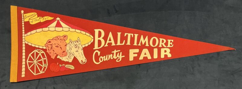 Vintage Baltimore County Fair 26 Inch Pennant Maryland Fairgrounds Timonium Cow