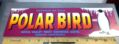 Vintage Original Label, 1950s POLAR BIRD fruit crate Label, Penguin graphics