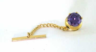 8mm Round Lab Alexandrite Corrundum Gemstone Gem Goldplated Tie Tack EPTT282