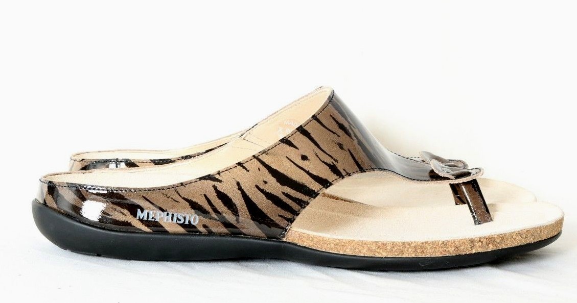 Mephisto NEW Agacia Striped Patent Leather Thong Slide EU 42 Women's US 11.5