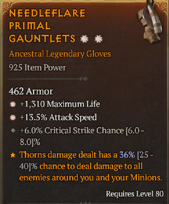   DIABLO 4   SEASON 4 S4 Gloves Two Greater Affix Attack Speed + Life + Crit