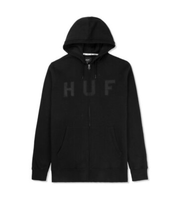 Huf LOGO ZIP UP Black Black Patch Logo Side Hand Pockets Sweatshirt Men's Hoodie