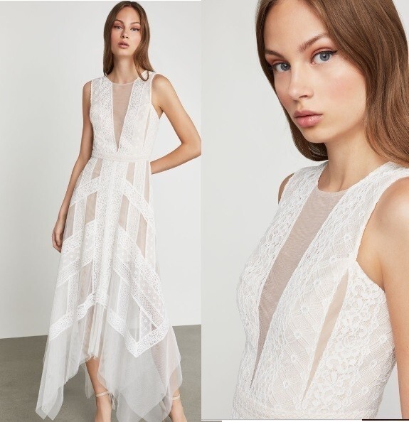 BCBG MAXAZRIA★Wave lace patchwork knitted dress BC22 NEW BCBG MAX AZRIA DARK INK COMBO WILLA LACE DRESS ZMK6X607