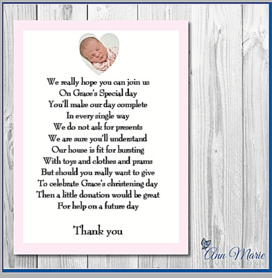 10 X PERSONALISED PHOTO CHRISTENING BAPTISM GIFT MONEY REQUEST