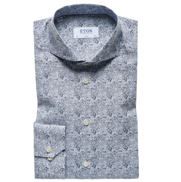 

ETON Бело-синяя рубашка узкого кроя из хлопка и поплина с принтом пейсли  / 41, Multicolor