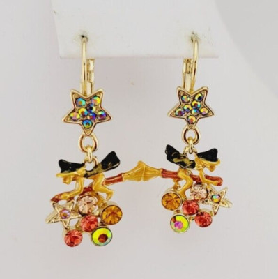 Kirks Folly Halloween Witches Brew Leverback Earrings GT Hand Enameled Crystals