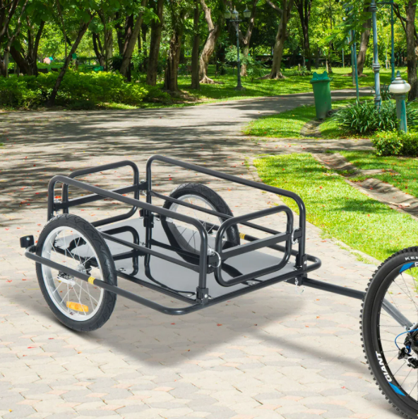 Cargo Bike Bicycle Steel Cart Carrier Luggage Black Frame Folding Wheel