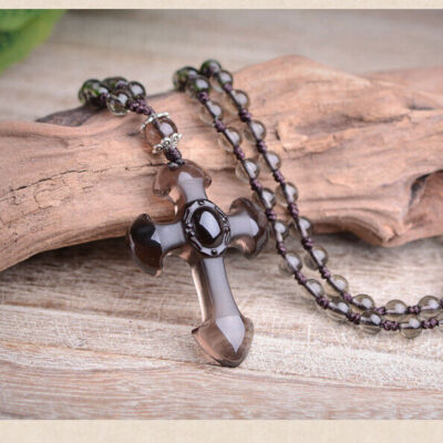 Natural ice obsidian cross necklace Amulet crystal pendant with adjustable chain