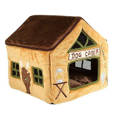 New Cute Poodle's Cafe Pet Dog Cat House Beds Tent Kennel Puppy Kitty Brown Pink