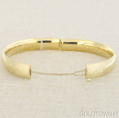 14k Yellow Gold 6.0mm Florentine Round Dome Classic Bangle with Clasp 7'' or 8''