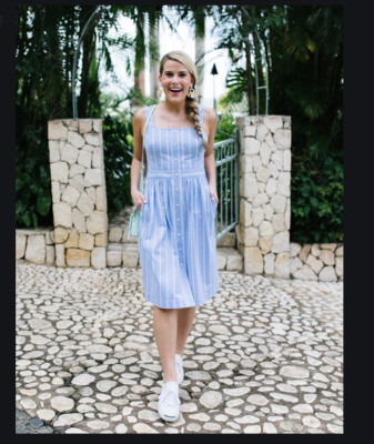 Draper James Blue White Striped Cotton Square Neck Sleeveless Sun Dress Nwt 10