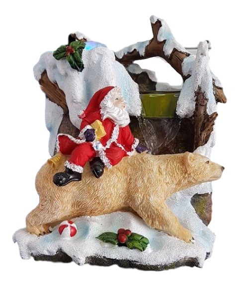 Decorazione Natale Babbo Natale Con Orso Polare Luci Cascata Acqua Addobbo dfh