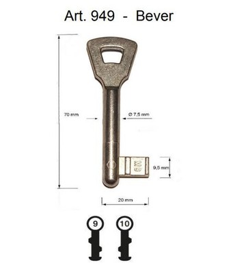 Bartschlüssel Buntbart Bever Artikel 949 M9 70mm Lang Buntbartschlüssel