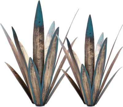Metal Agave Plant Garden Art, 3 Pack Big Tequila Rustic Sculpture,