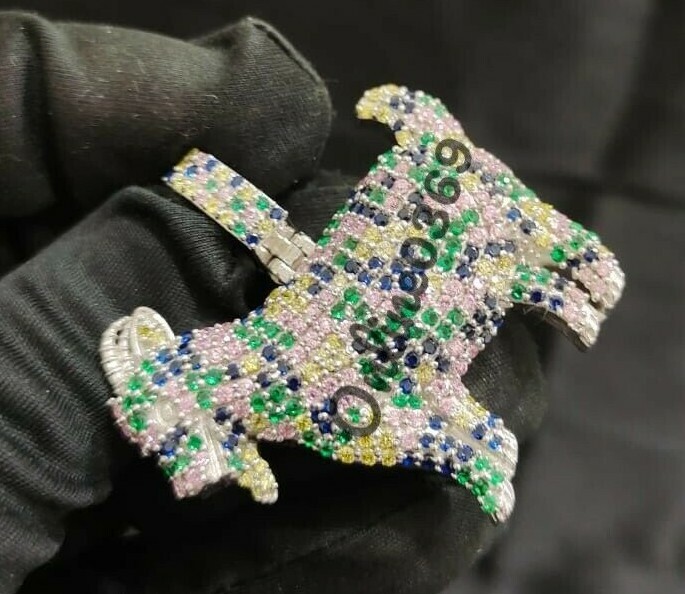 Pre-owned Online0369 Mens 2.5ct Rd Multi Color Cubic Zirconia Goat Charm Pendant Silver Free Stud