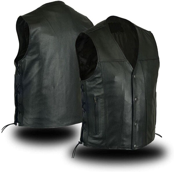 F$L HERREN LAMMLEDER WESTE WESTERN WESTE MANTEL KLASSISCH SCHWARZ JACKE -MVK01