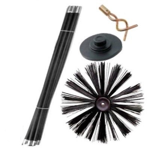 16" 400MM Chimney Flue Sweep Brush & 7.4M Drain Rod Set + Screw Worm
