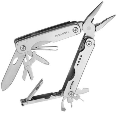 Roxon M1 Mini Multi Tool 10-In-One Portable Silver Leather Construction Handle