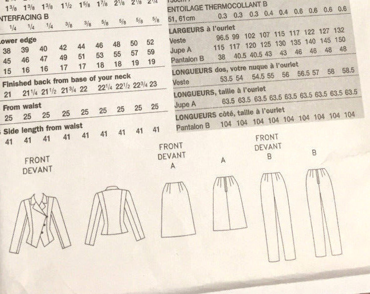 Vogue Woman 7772 Miss Jacket Skirt Pants Size:20 22 24 Vintage Uncut Sew Pattern