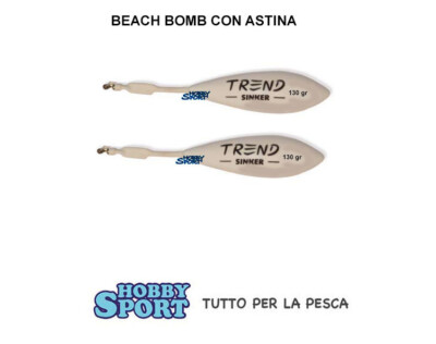 PIOMBO  SURFCASTING BEACH BOMB 130 GR PLASTIFICATO BIANCO CON ASTINA INOX 2 PZ