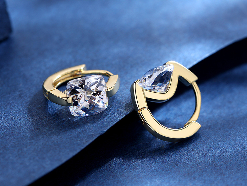 Women Girl 18K Gold Plated Square Cubic Zircon CZ Huggie Hoop Earrings Gift J11
