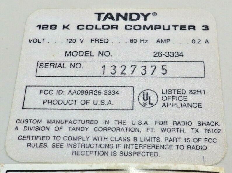 Tandy 128K Color Computer 3 Model 26-3334 Vintage Untested #1327375