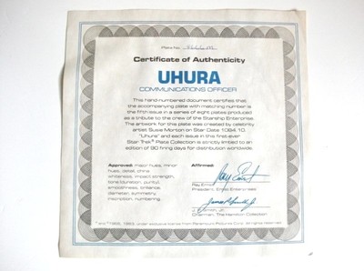 Star Trek Lt. Uhura Limited Edition Collector's Plate - 1984 - New In Box!!