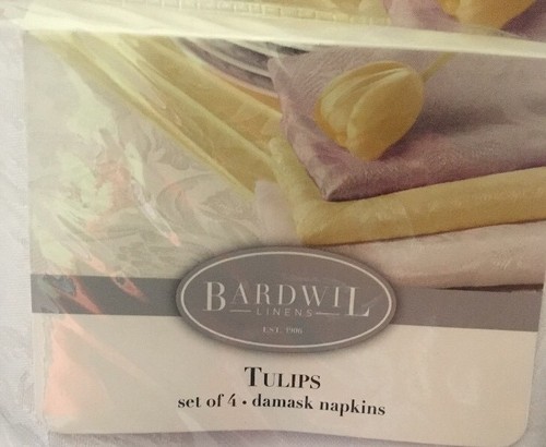 Napkins & Placemats BARDWIL LINENS Tulips White Damask Set Of 4 Each New