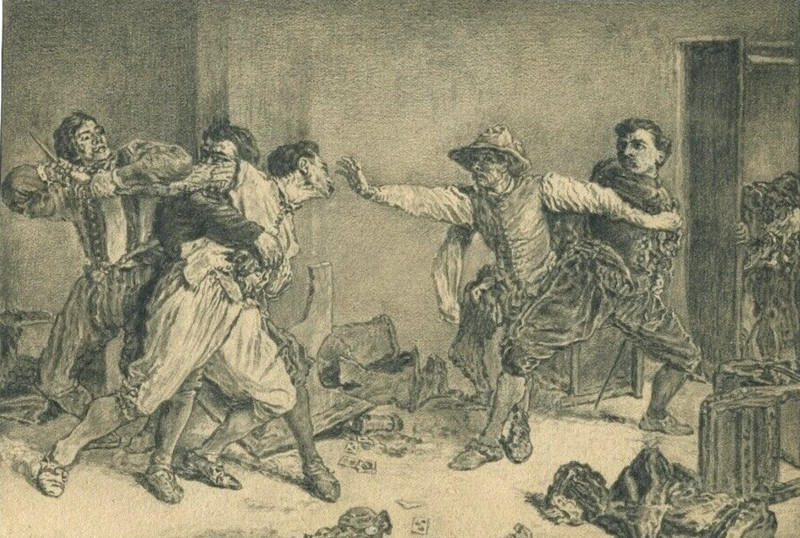 Dessin Original Ancien Au Crayon - Une Rixe  Ernest Meissonier (1815-1891)