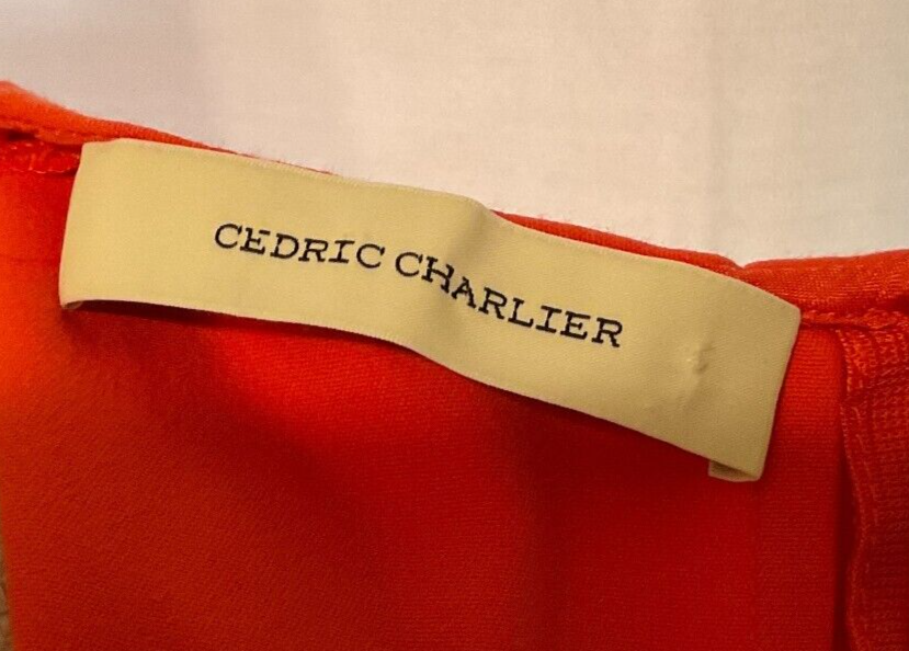 Cedric Charlier Dress Orange Cap Sleeve Inverted Pleat Detail