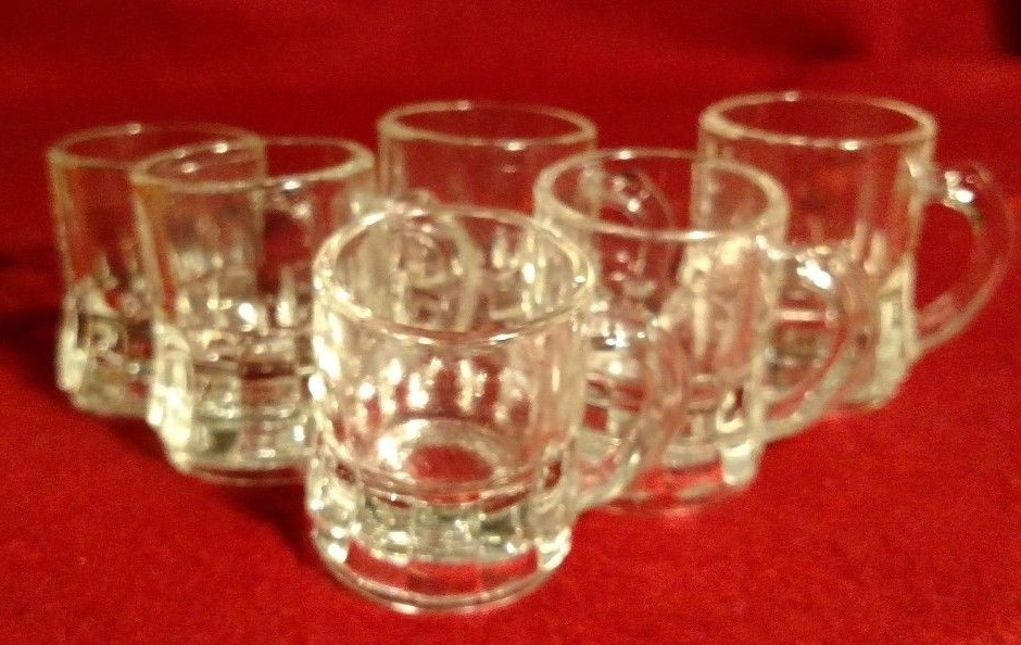 crystal shot glasses, from Germany, MINI Mug, steins, set of 6, VINTAGE