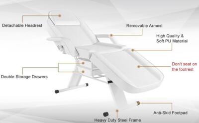 White Tattoo Massage Table Bed Beauty Spa Facial Salon Chair With 2 Storage Box