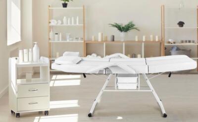 White Tattoo Massage Table Bed Beauty Spa Facial Salon Chair With 2 Storage Box